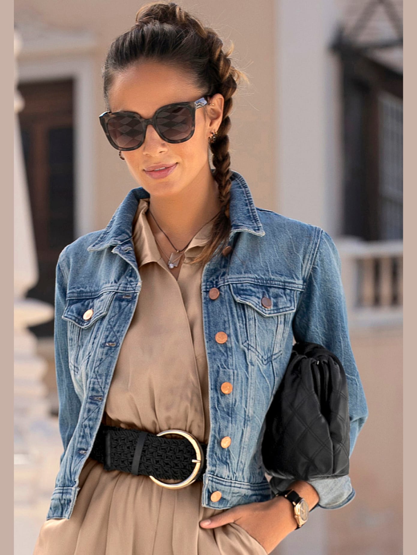 Veste en jean boutons couleur or rose