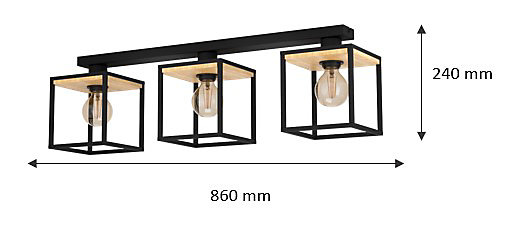 Plafonnier 3 lumières Libertad IP20 E27 40 W noir et bois Eglo