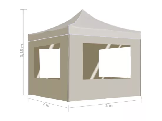 Tente de réception pliable avec parois Aluminium 2x2 m Crème