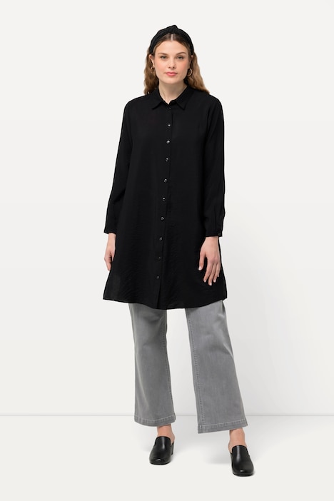 Longbluse, A-Linie, Hemdkragen, Langarm