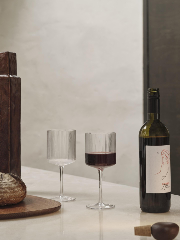 Ferm Living Ripple red wijnglas set van 2 Clear