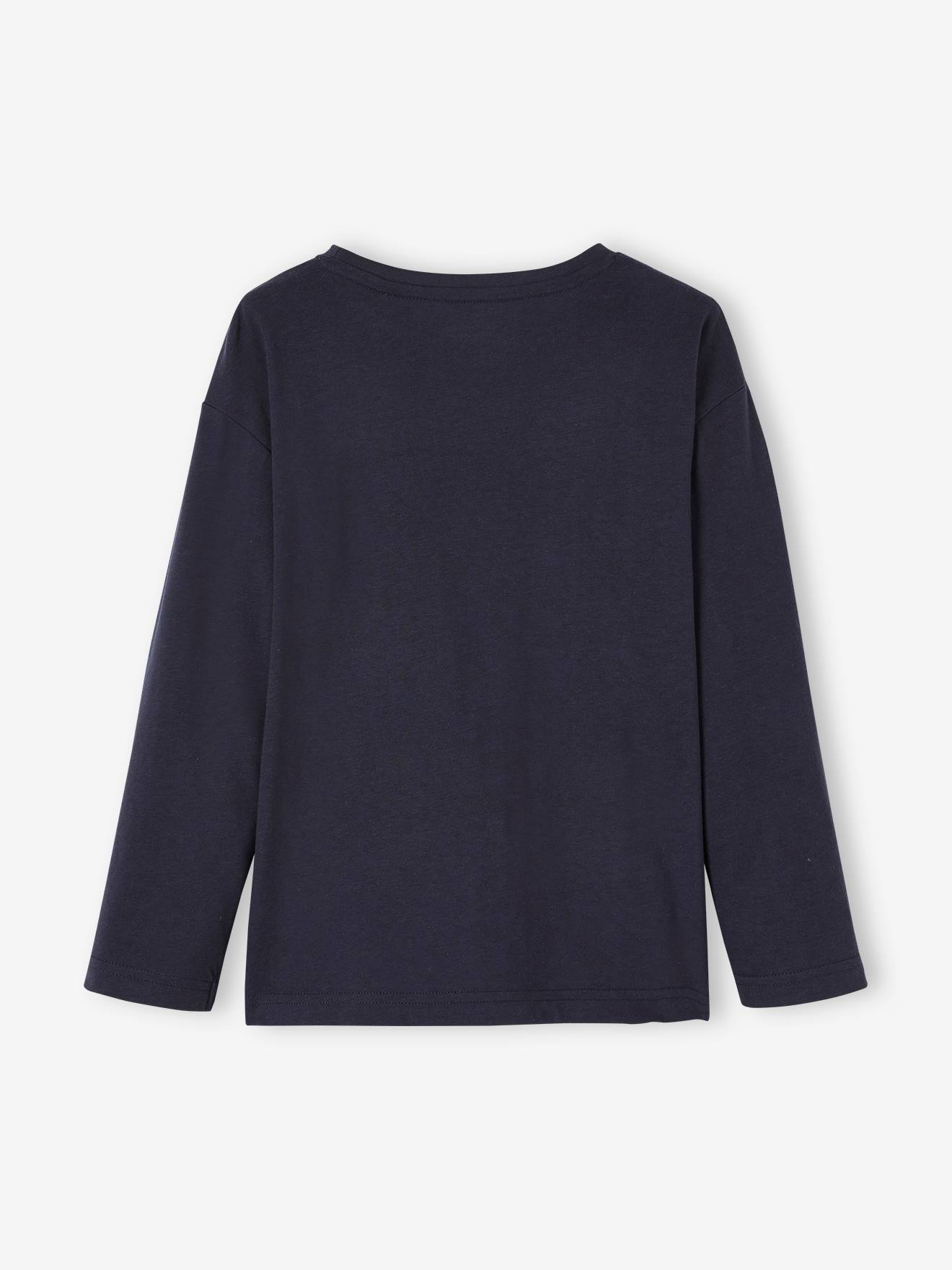 Camiseta com estampa da natureza, 100% algodão orgânico, azul médio liso para meninos.