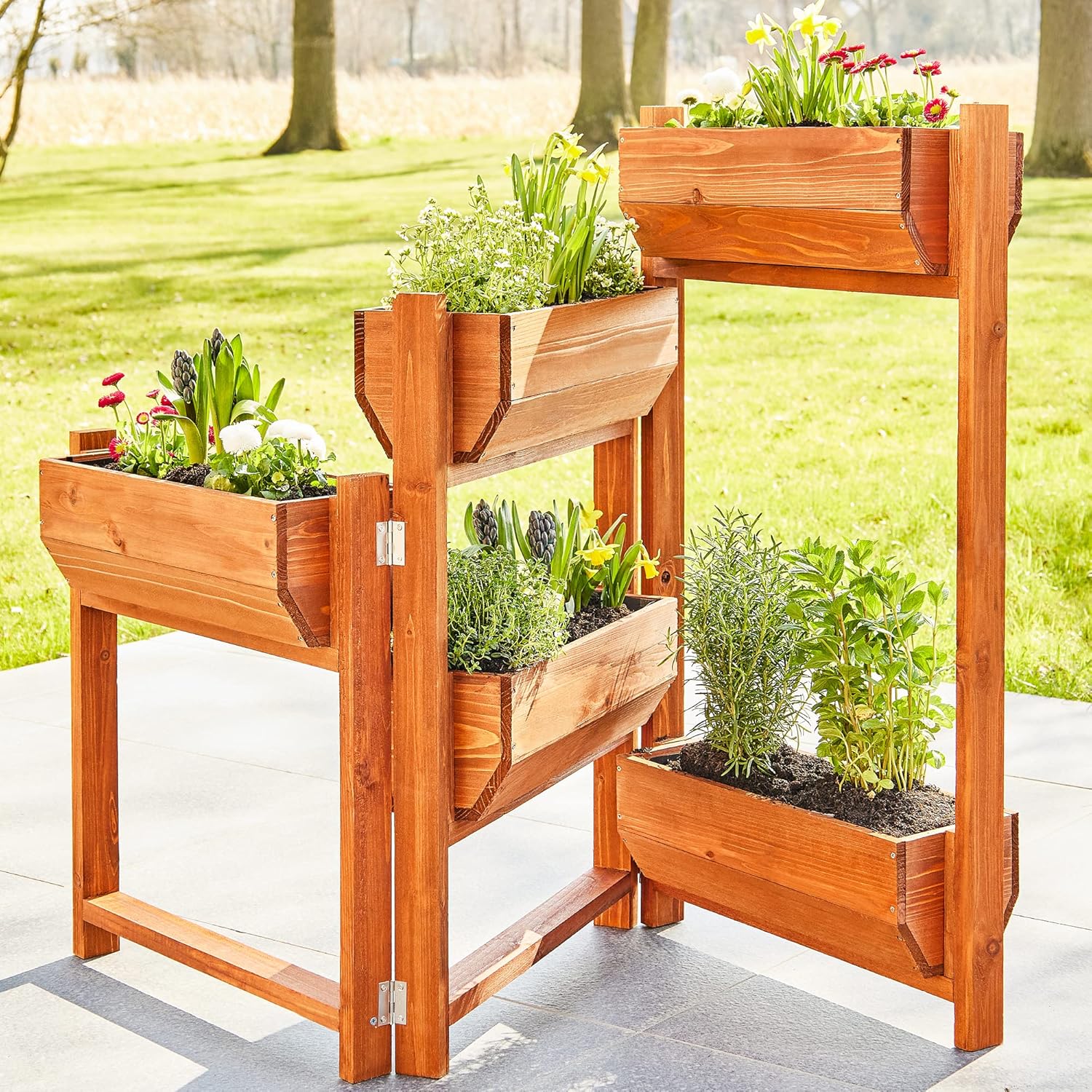 zooprinz Premium Hochbeet über 5 Etagen – aus massivem Kiefernholz – perfekt für Garten/Terrasse/Balkon – Zwei Modelle zur Wahl -Hochbeet – Flexible Aufstellmöglichkeiten (Braun lasiert)
