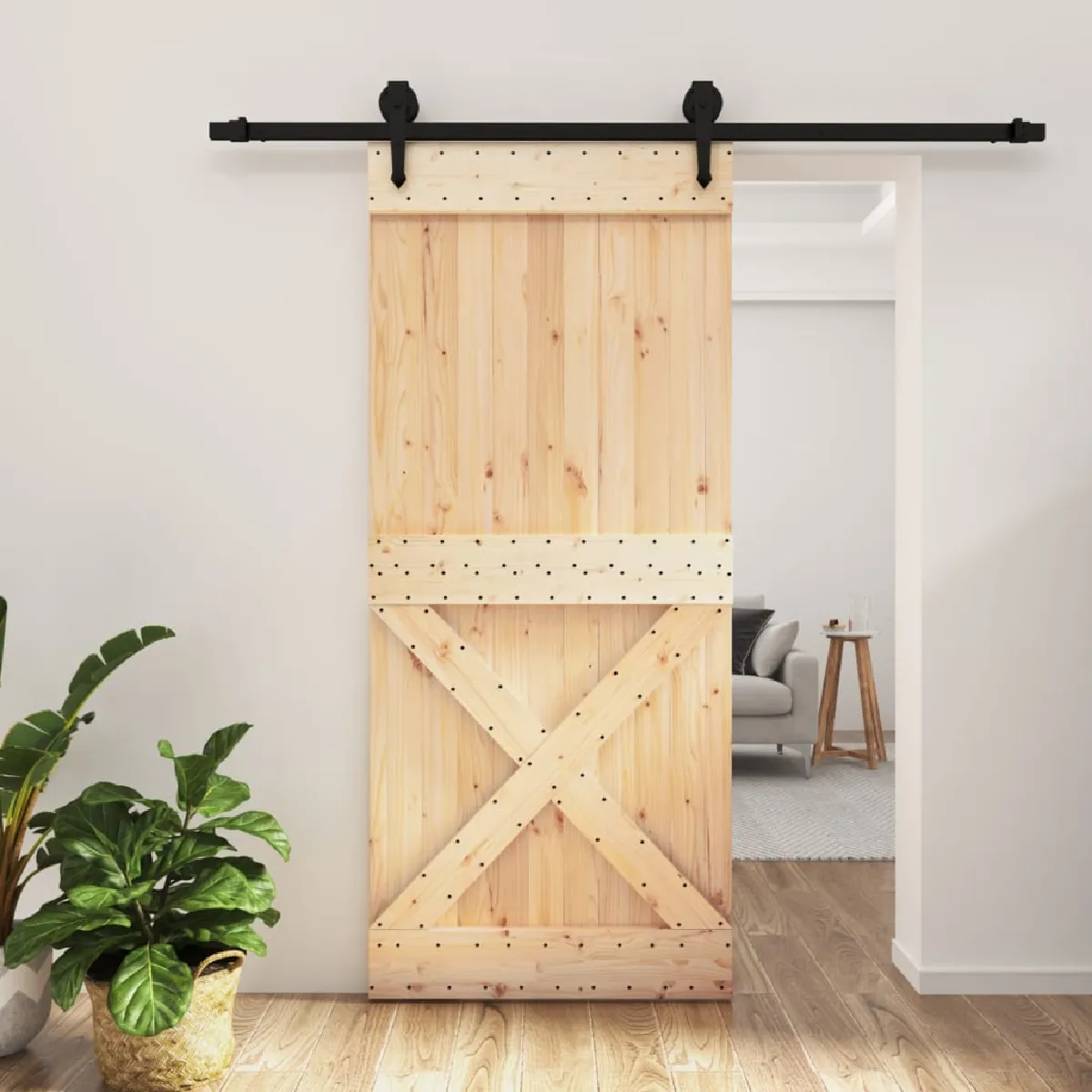 vidaXL Porte coulissante en pin massif - 90x210 cm