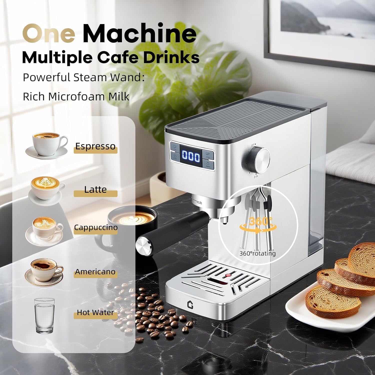 Kaffeemaschine, 20 Bar Siebträger Mit Milchaufschäumer Für Espresso, Cappuccino Und Latte - Kompakte Espressomaschine Mit Thermoblock, Heißwasserfunktion & Entkalkungsanzeige - Perfekt Für Haushalt Un