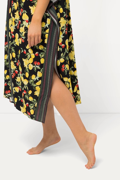 Kaftan, Zitronen, Bordüren, V-Ausschnitt, Halbarm