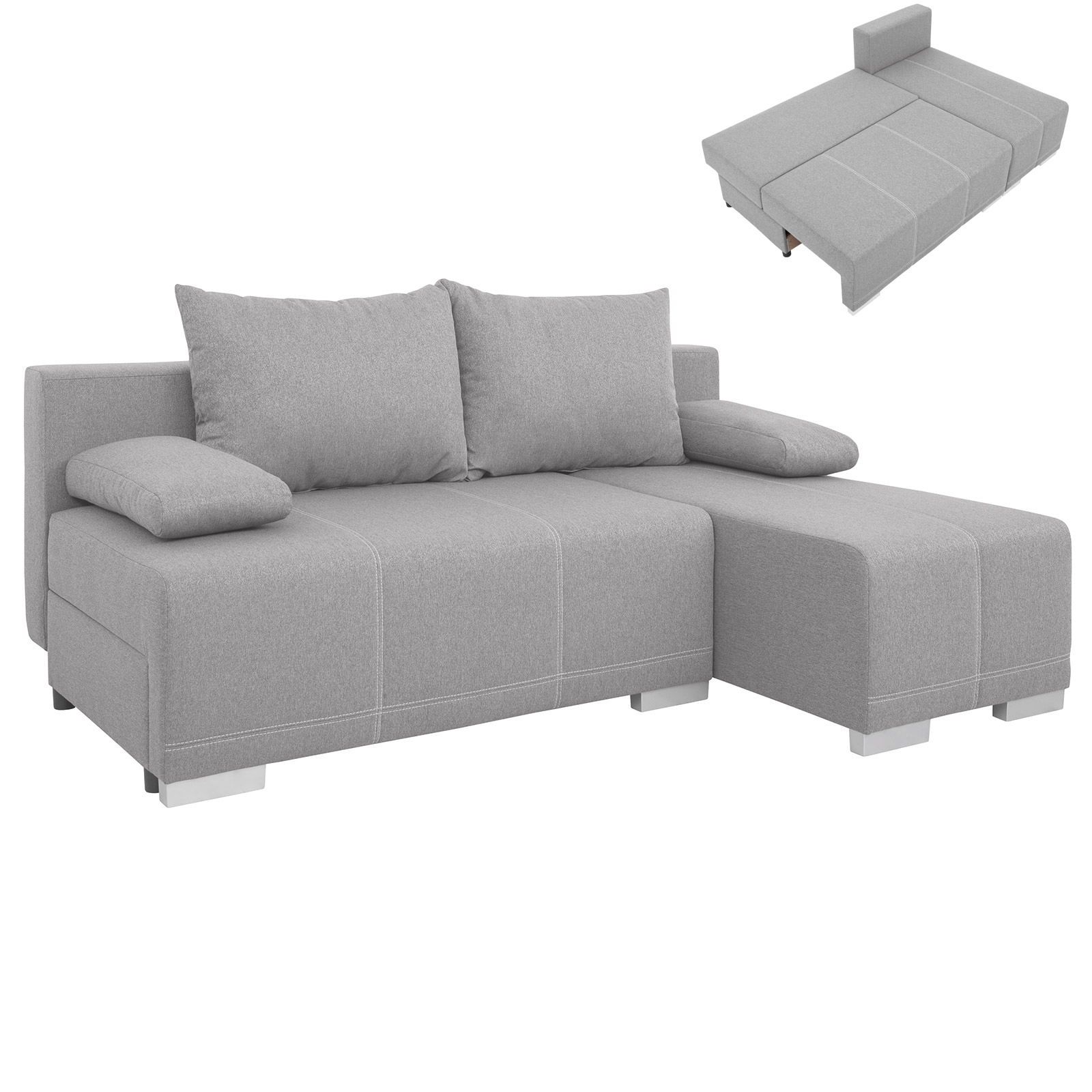 Ecksofa - grau - Webstoff - Liegefunktion und Staukasten