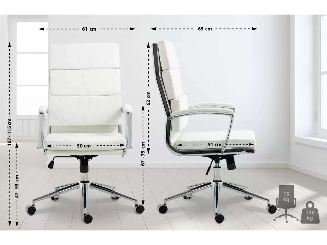 Chaise de bureau - Similicuir & Métal chromé - Blanc - Cleveland