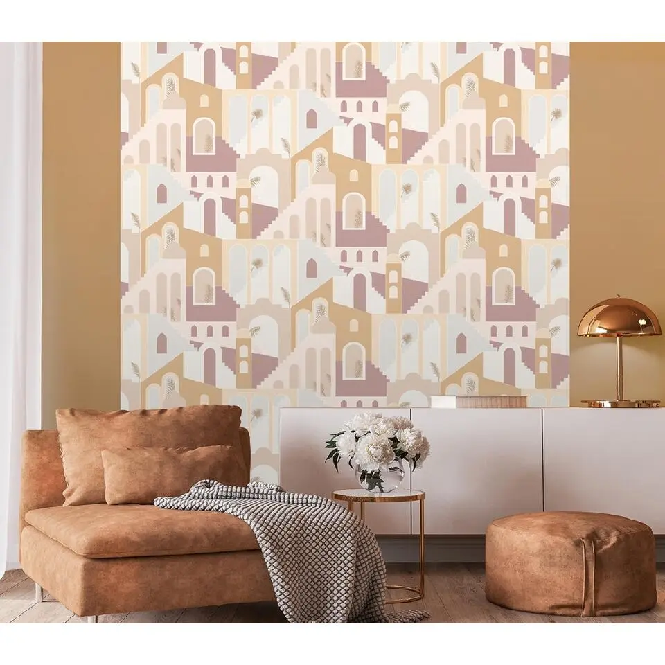 Dutch Wallcoverings - Arty Art Deco stairs oker/oudroze - 0,53x10,05m