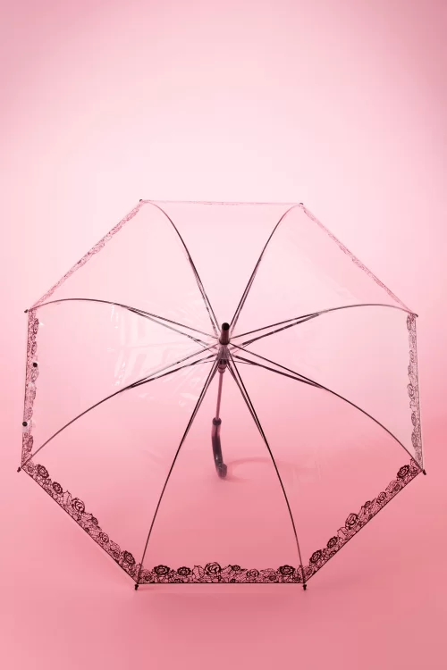 So Rainy Dentelle Flower transparante koepelparaplu in zwart