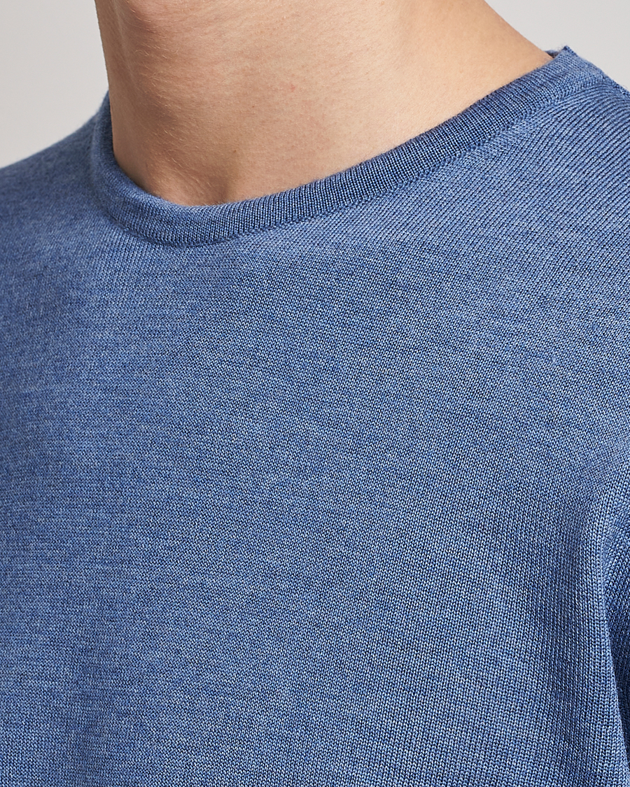 Stenströms Merino Patch Crew Neck Light Blue/Blue