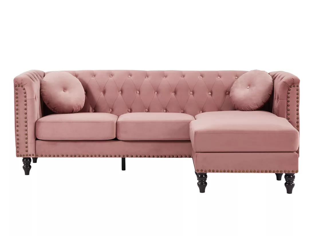 Canapé d'angle réversible en velours vieux rose TURNER