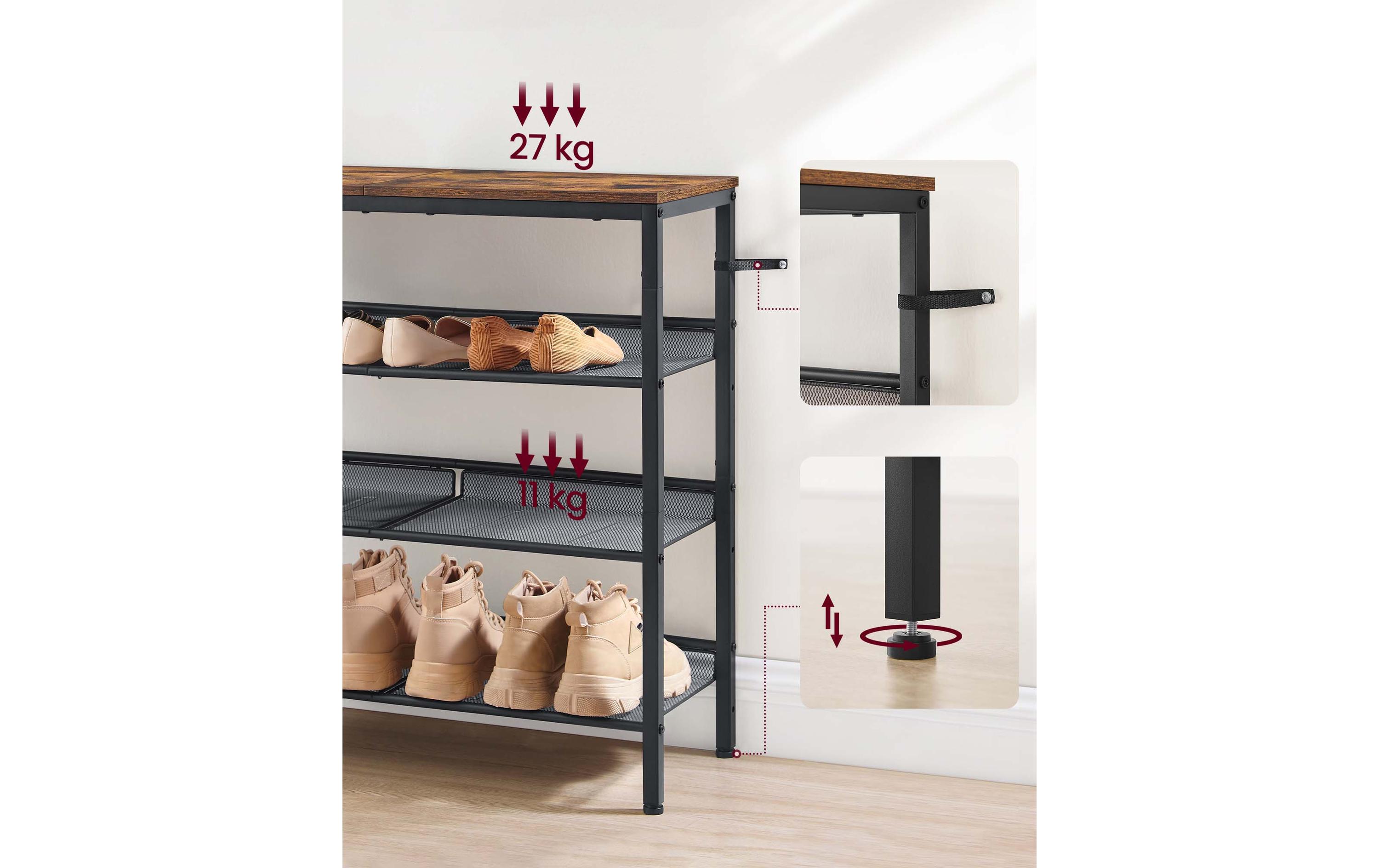Schuhregal mit 4 Ablagen 75 x 73, Braun/SchwarzSchuhgestell