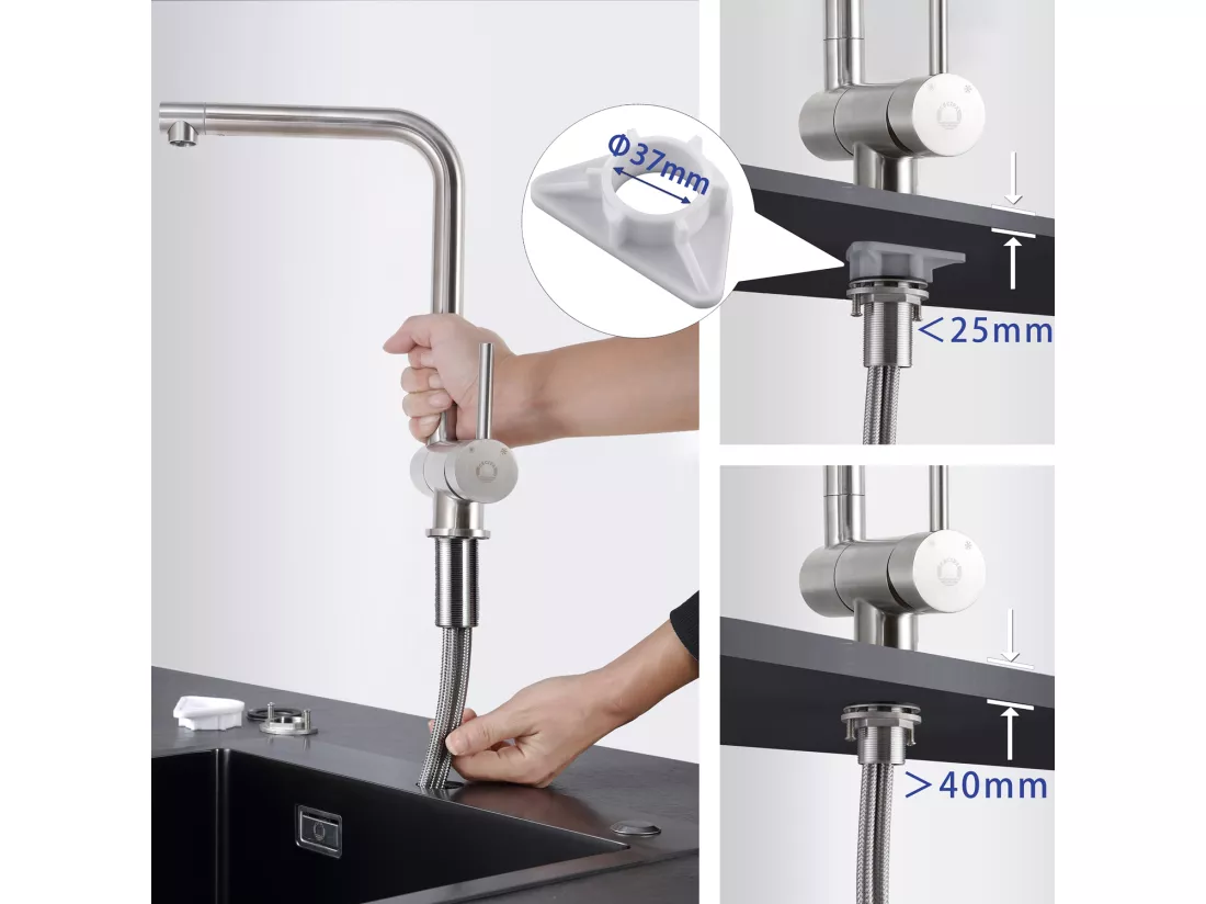 Cecipa max Mitigeur Evier Repliable en Inoxydable Brossé devant Fenêtre, Robinet Évier Robinet de Cuisine avec barboteur démotable,EU Modèle