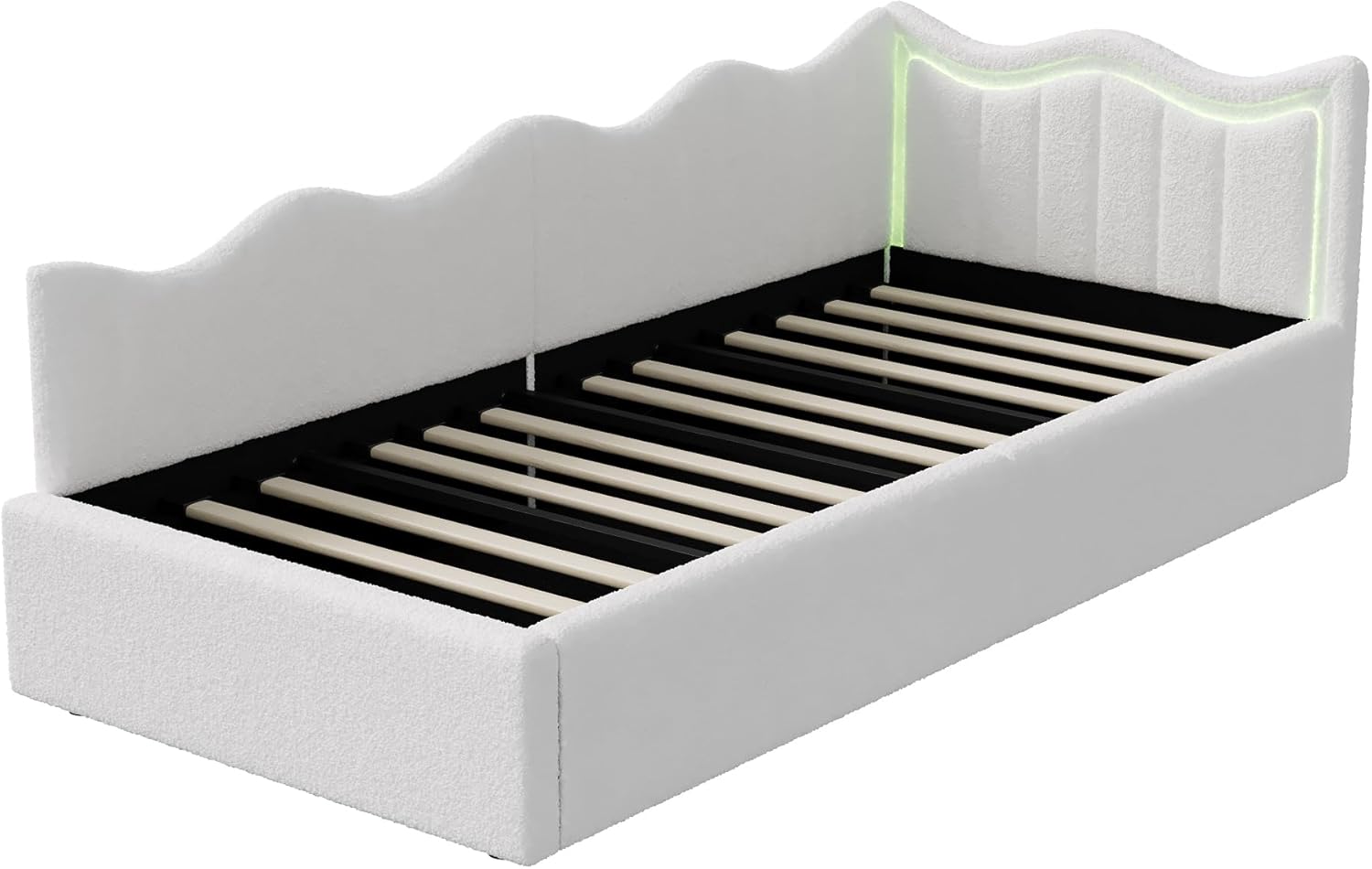 Fofetbfo Polsterbett Schlafsofa 90x200 cm, Kinderbett mit hydraulischem Stauraum, Einzelbett mit LED, Polsterbett Daybett mit LED Kopfteil, Tagesbett Jugendbett Bettgestell mit Lattenrost, Samt