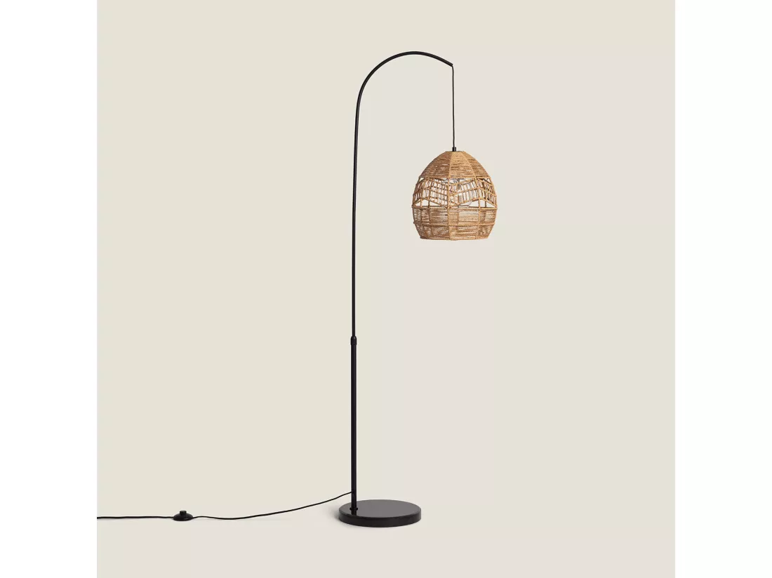 Lampadaire Métal et Papier Tressé Beyawo Naturel