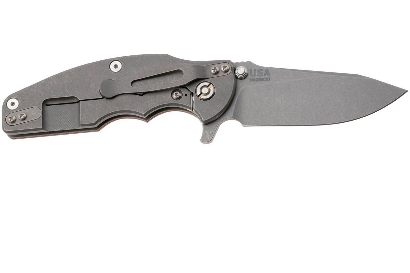 Rick Hinderer Jurassic Slicer, Hollow Ground Magnacut, Working Finish, Red G10, zakmes