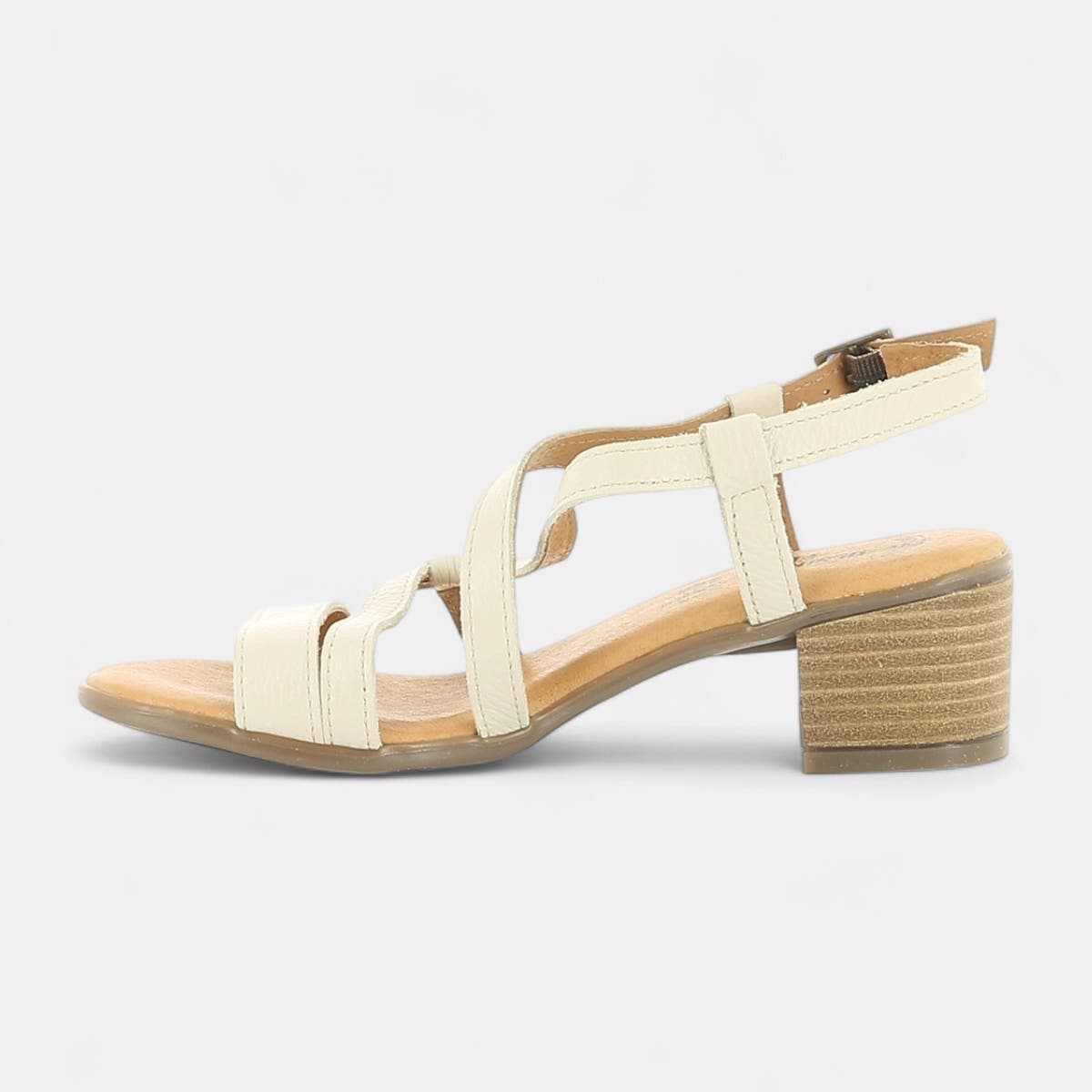 Nu-pieds à talon compensé Femme en cuir beige