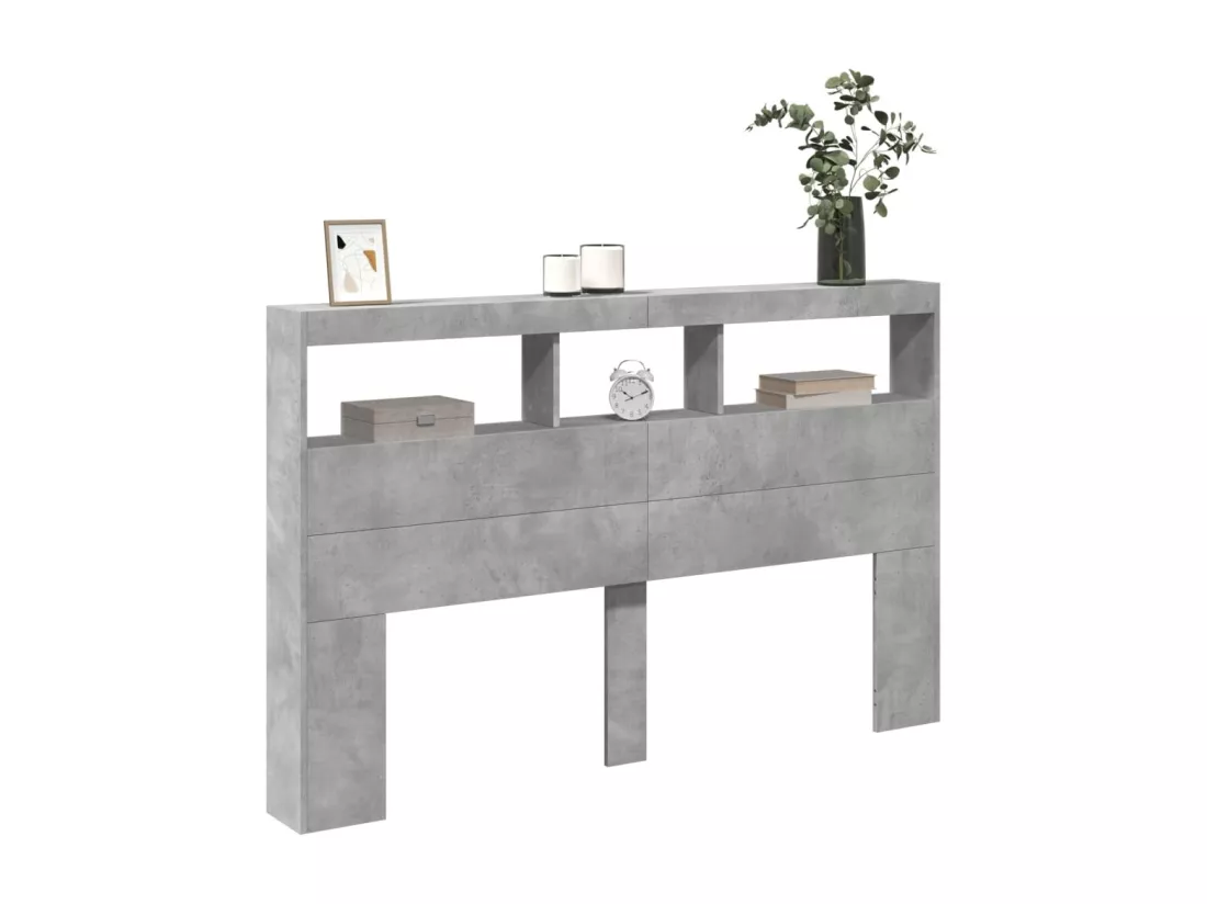 Armoire tête de lit avec LED gris béton 160x17x102 cm