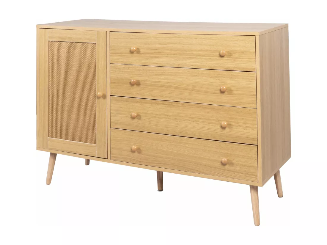 Meuble d'appoint en bois avec 4 tiroirs et 1 porte,d120cm×h83cm