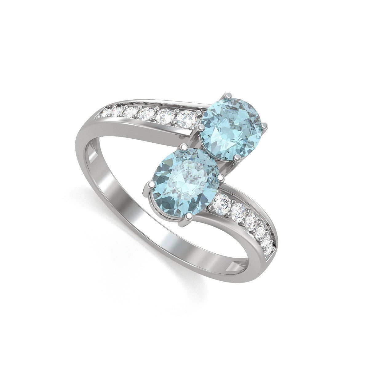 Bague ADEN Or 585 Blanc Aigue-Marine et diamants 2.546grs