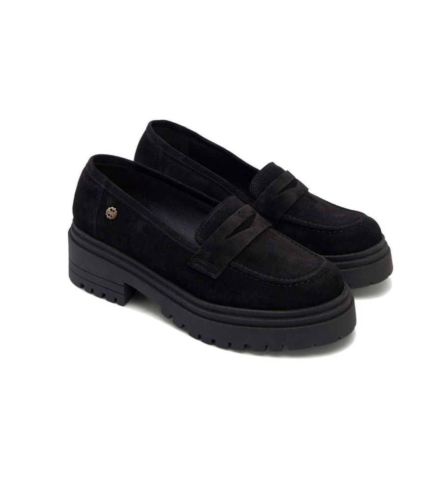 Mocassins Porronet Selma em couro preto - Salto de 5 cm -
