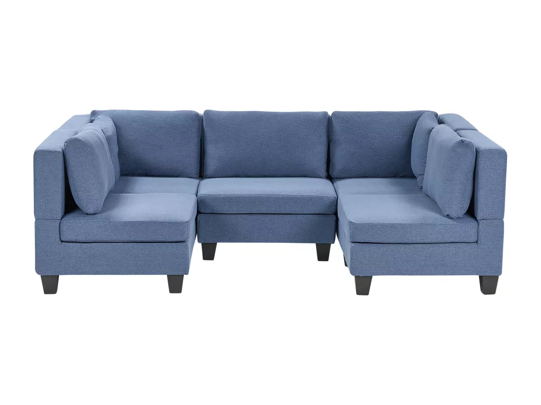 Canapé modulable 5 places en tissu bleu UNSTAD