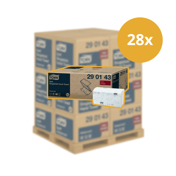 Pallet Tork 290143 H3 handdoek Z vouw wit 2laags 23x22.6cm 3750stuks Pallet afname (290143P)