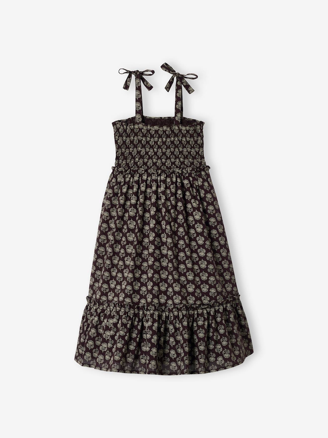 Vestido longo com alças finas e bata para meninas, cinza escuro
