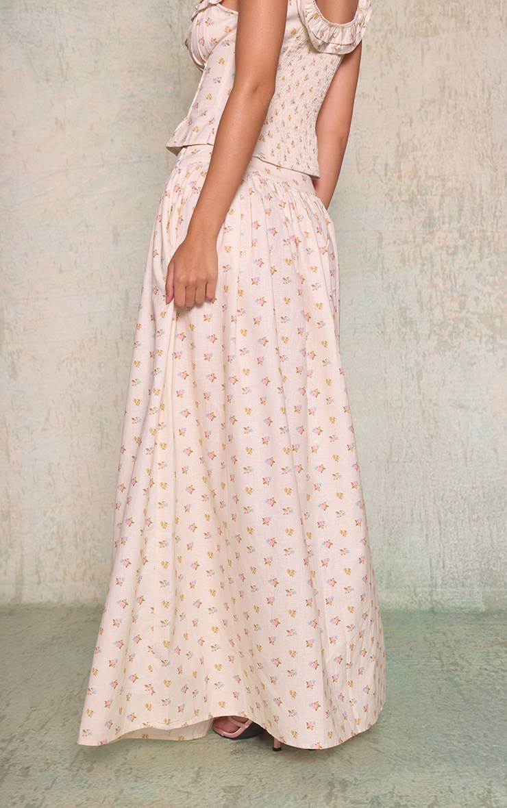 Crème Jupe Longue Plissée À Imprimé Fleuri Liberty En Coton Ensemble Coordonné