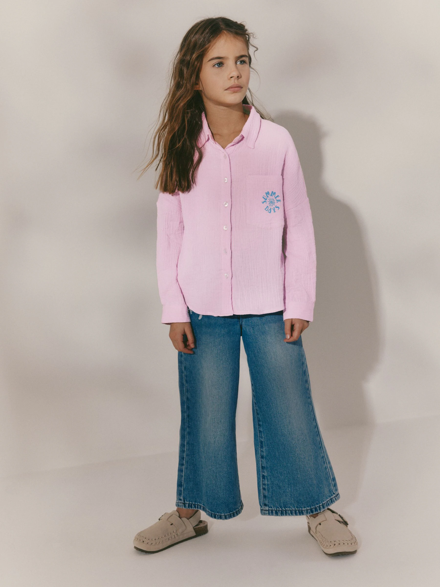 Roze - 100% katoenen overhemd met print (3-16jr)