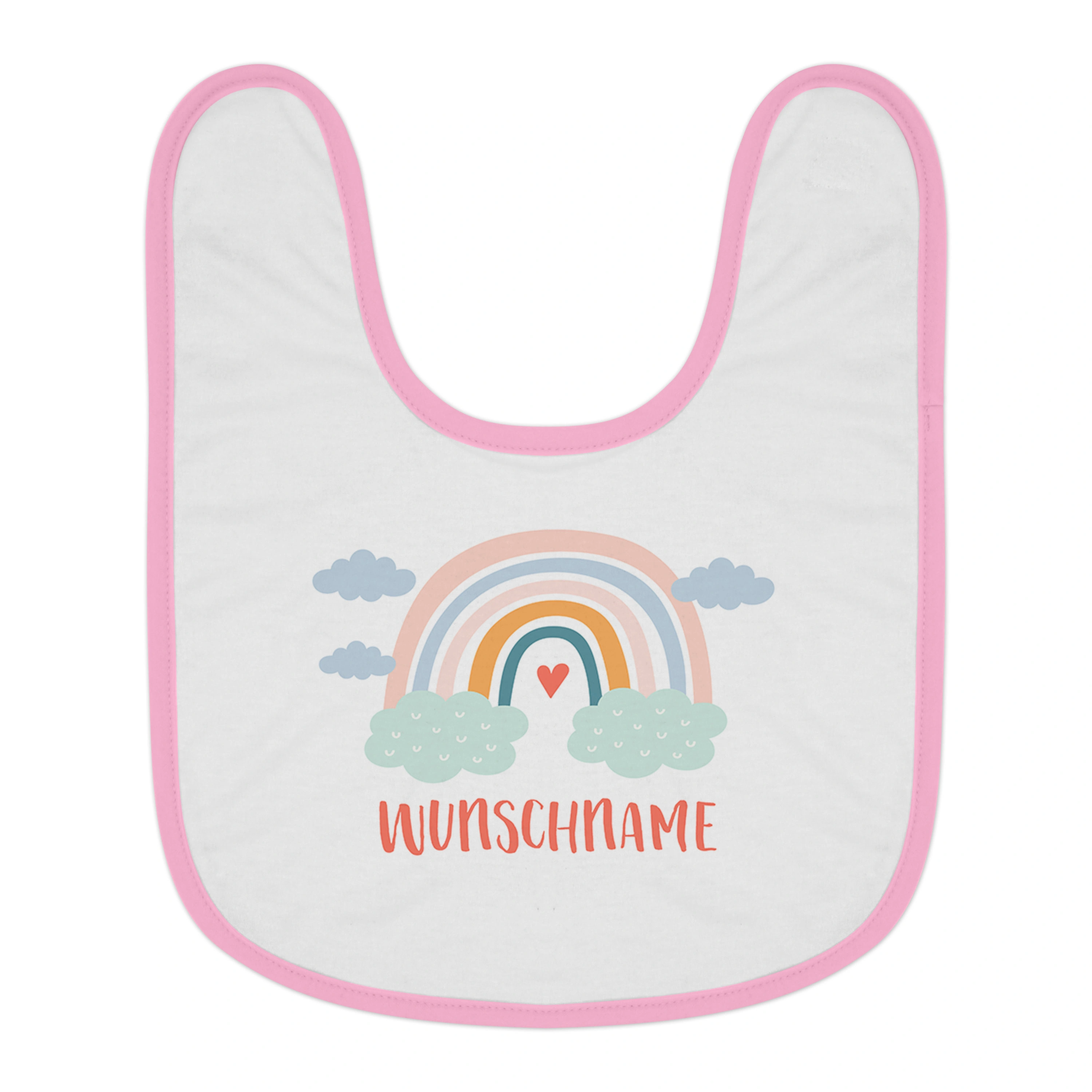 Baby-Lätzchen mit Namen, rosa (Motiv: Rainbow)