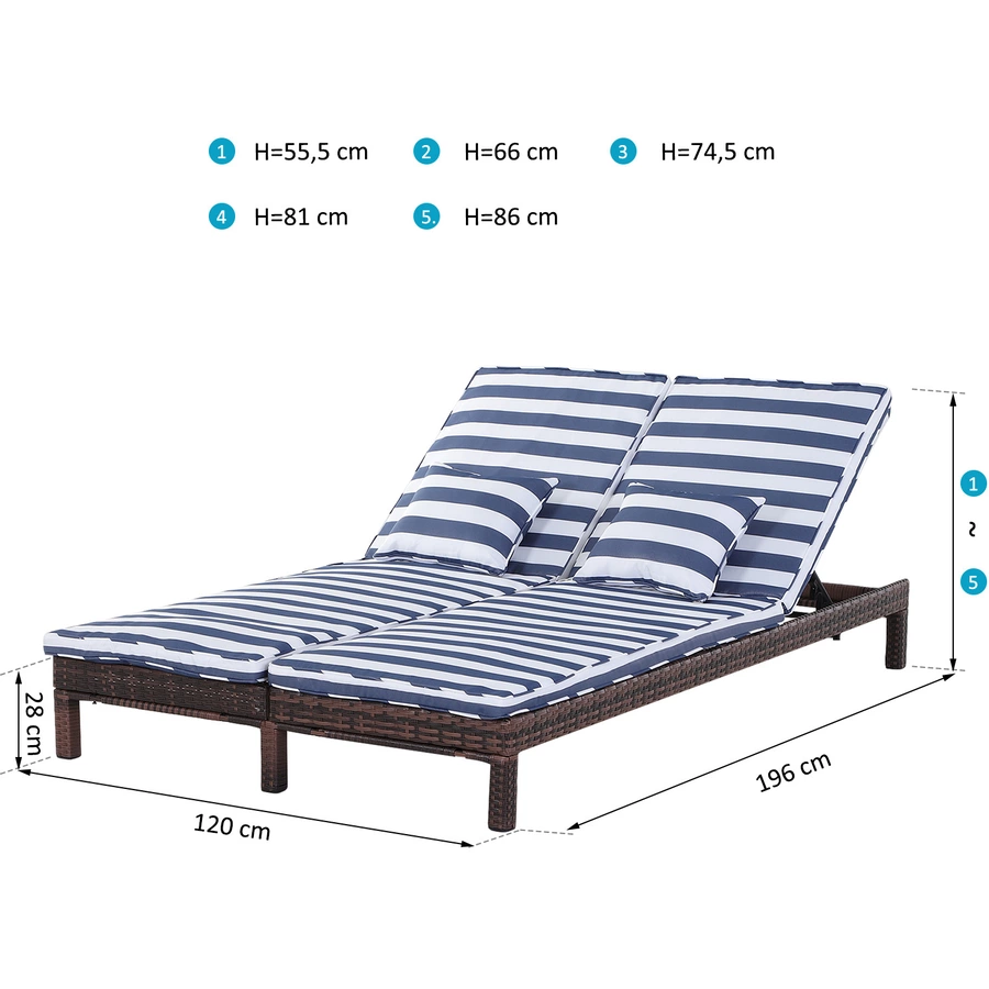Outsunny Polyrattan Gartenliege für 2 Personen blau, braun