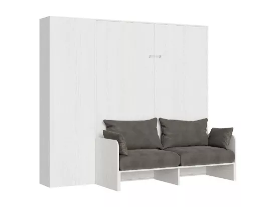 Armoire lit 120x190 avec canapé et colonne de rangement bois blanc Kanto-Couleur Microfibre 09
