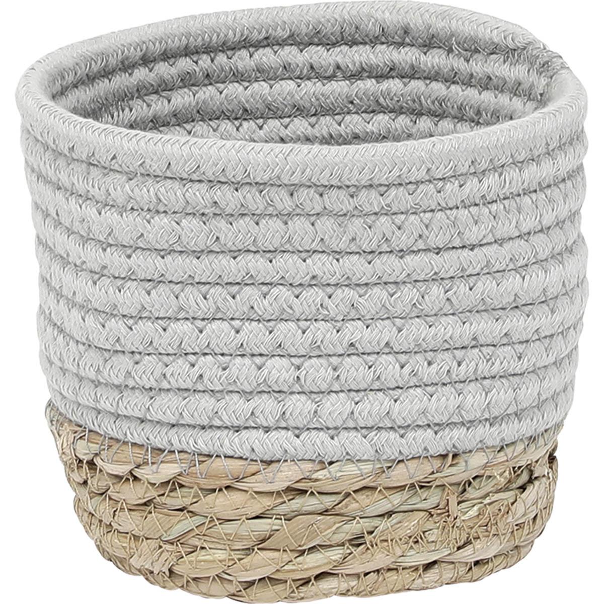 PANIER ROND COTON MATIERE VEGETALE GRIS NATUREL D.15X12CM