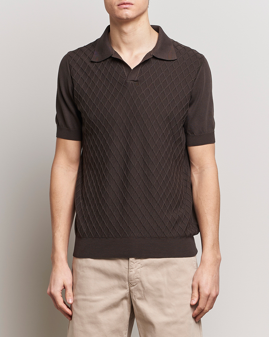 Oscar Jacobson Mirza Structured Cotton Polo Brown