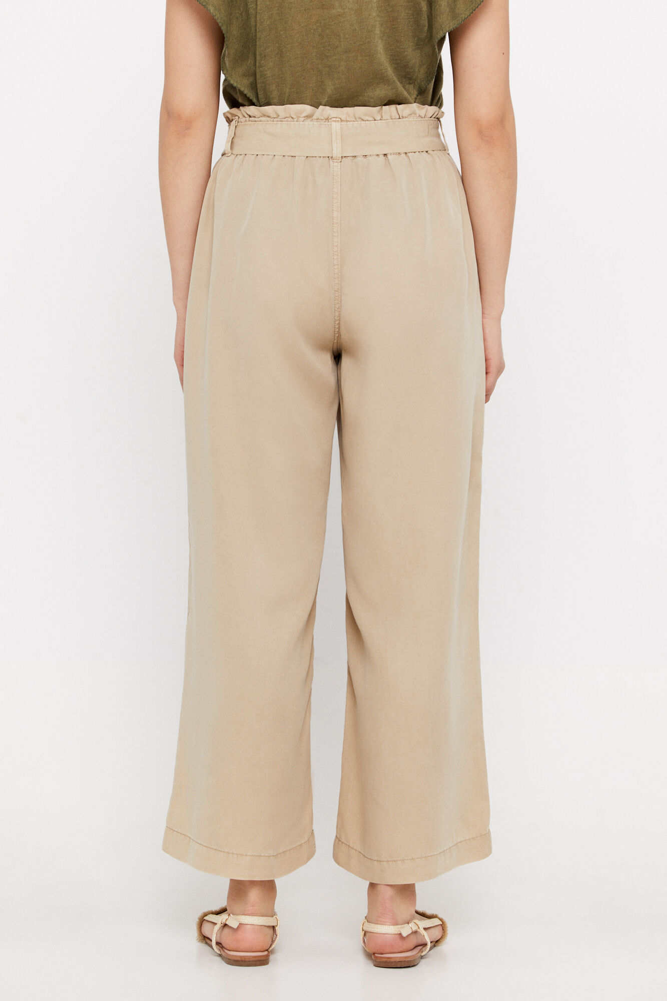 Calça palazzo cargo Tencel - Bege