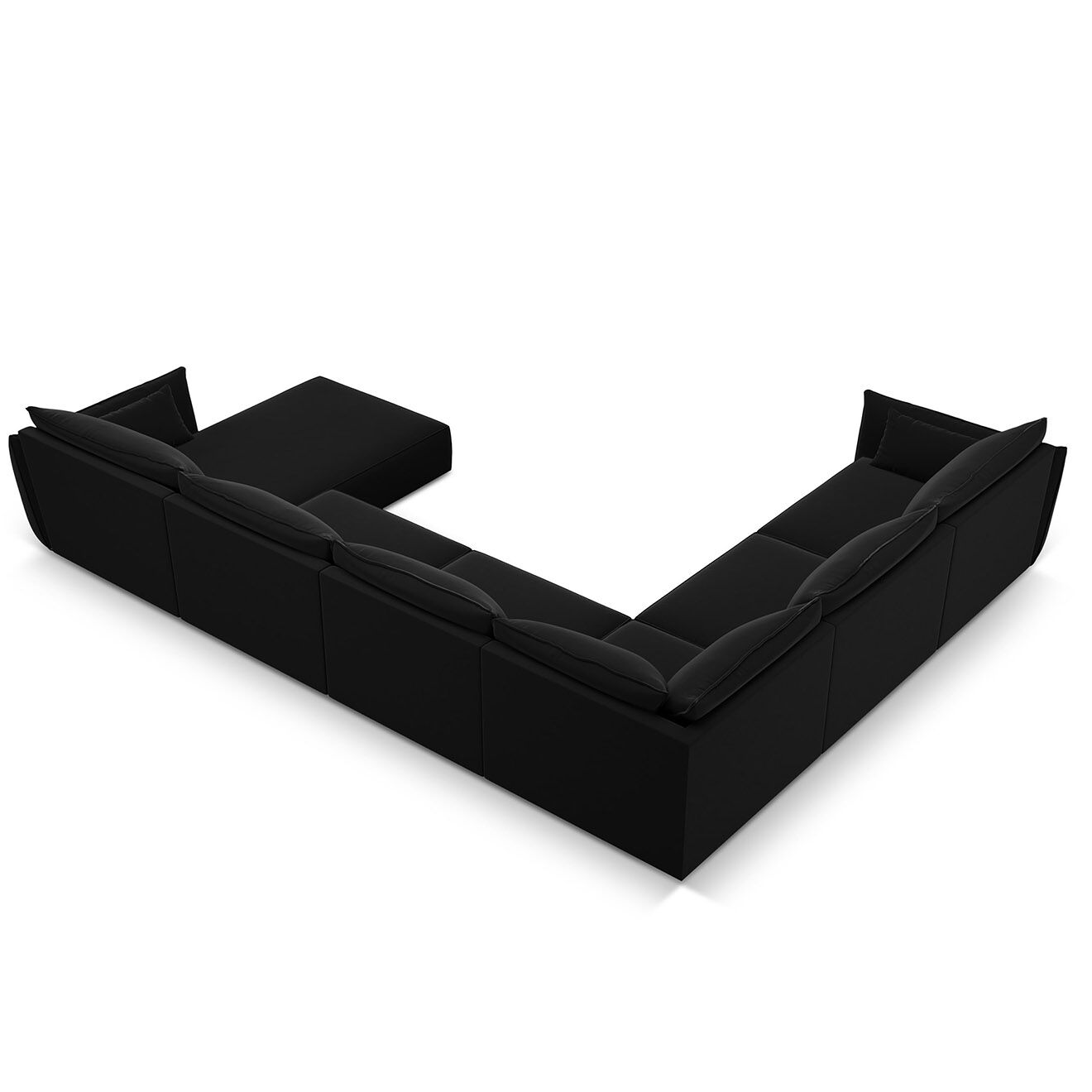 Mazzini Sofas Canapé d'angle Panoramique gauche Velours Vanda 8 Places noir - 384x284x85 cm