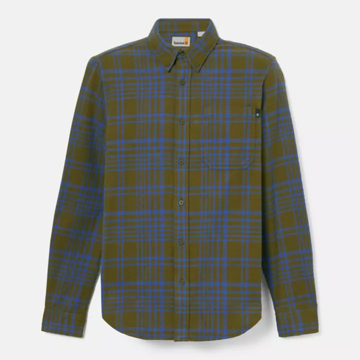 Camisa xadrez de flanela grossa para homem na cor verde-escura