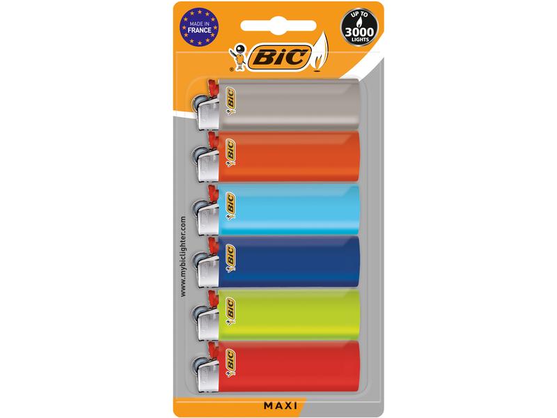 BIC Reibradfeuerzeug J26 Maxi, 6er Pack Feuerzeug-6er-Pack in verschiedenen Farben