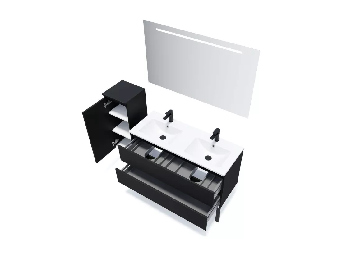 Meuble de salle de bain suspendu double vasque intégrée 120cm 2 tiroirs Noir - Hudson