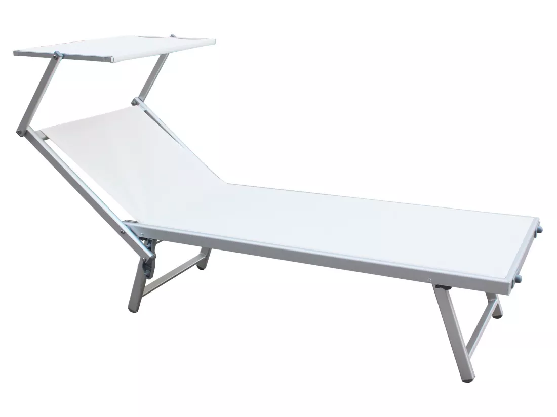Chaise longue de plage en aluminium Polyester PVC blanc 38x186x61