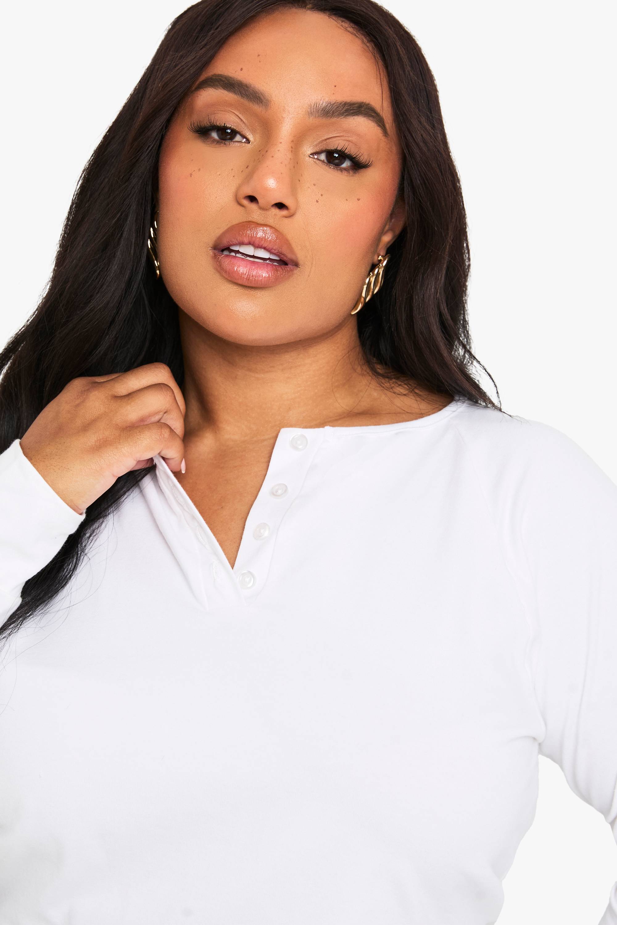 boohoo Haut boxy en coton Henley boutonné