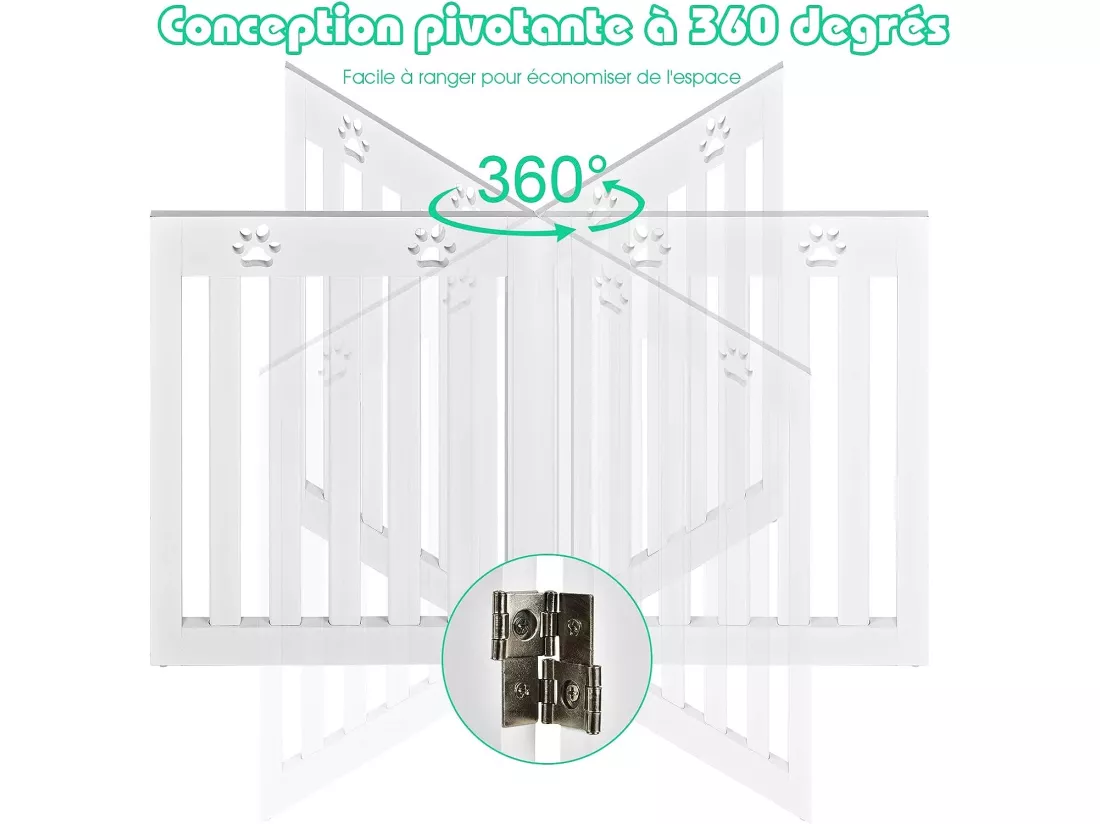 Barrière de sécurité en bois pour chiens avec charnières et 3 panneaux60cm