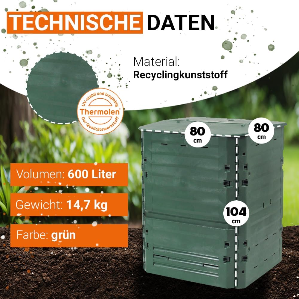 GARANTIA Thermo-King Komposter 600 Liter grün - Komposter Garten, Schnellkomposter, Abfall & Recycling, Biomüll, Komposteimer, Thermokomposter, Garten, Schnellkomposter Garten, Kompost