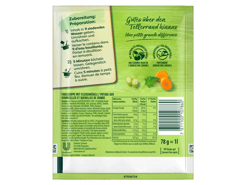 Knorr Fidelisuppe mit Fleischkügeli 4 Portionen Nudelsuppe mit Fleischbällchen