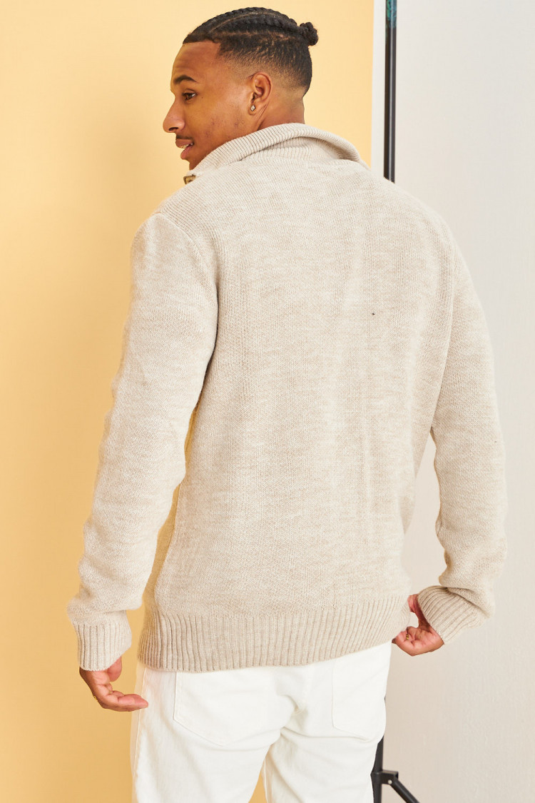 Pull beige col montant zippé