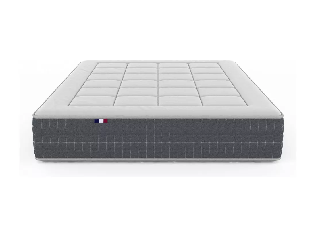 Ensemble Matelas Ressort 7 zones H.28cm + Sommier Fabriqué en France MAX Dimensions - 2x90 x 200 cm, Sommier - Noir