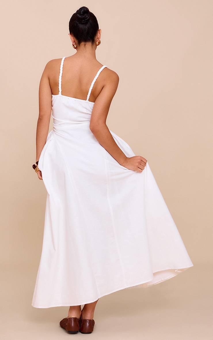 Blanc Robe Midaxi Blanche À Taille Tressée En V