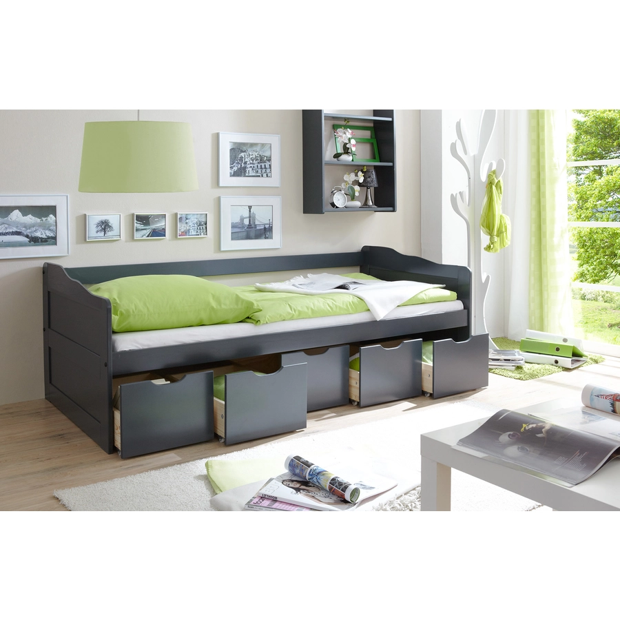 TiCAA Sofabett Maria mit Schubkästen grau